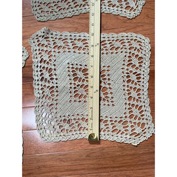 Set of 6 Handcrafted Beige Crochet Cotton Lace Doilies Home Decor 10"x11" - Picture 7 of 11